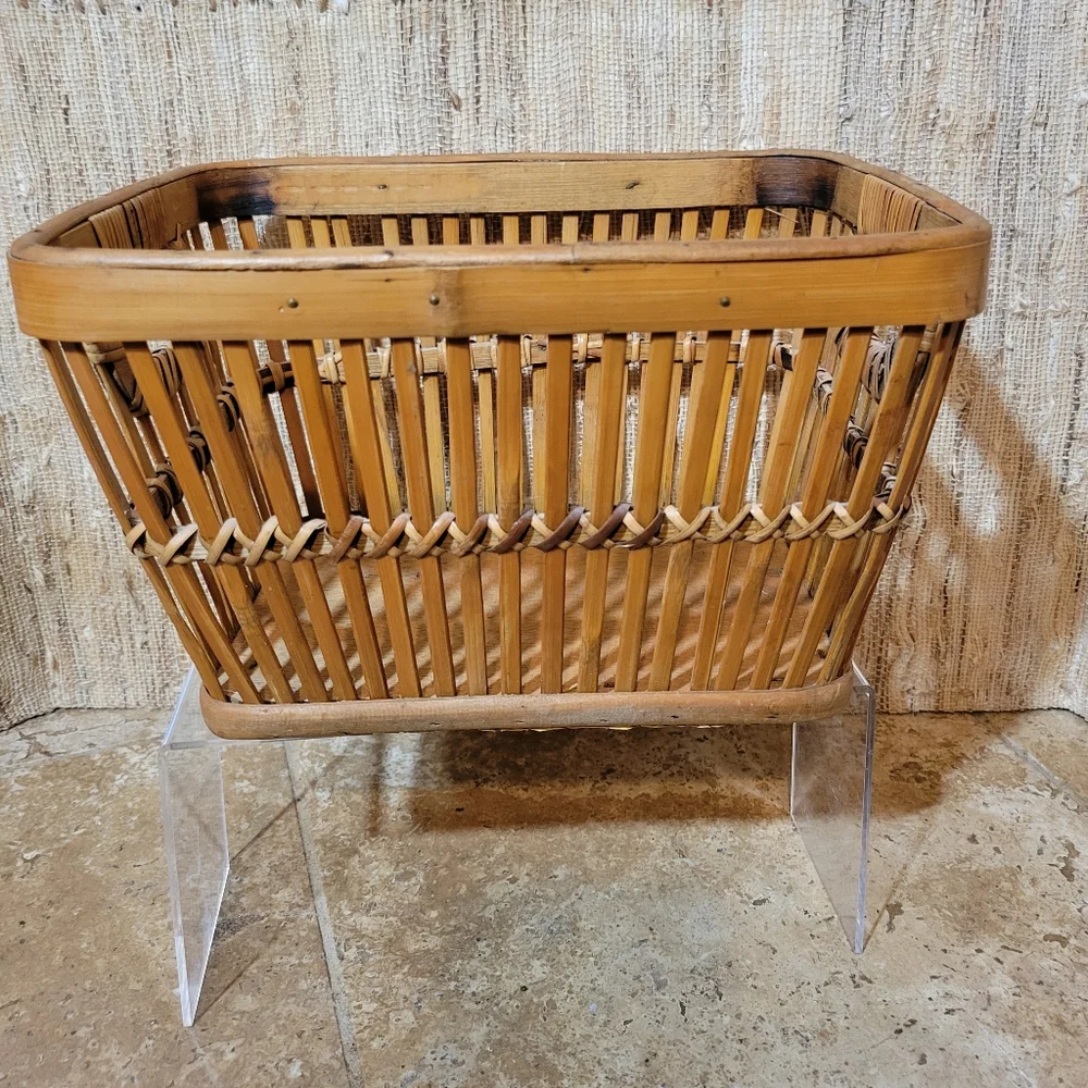 Handmade Vintage Bamboo Slatted Basket